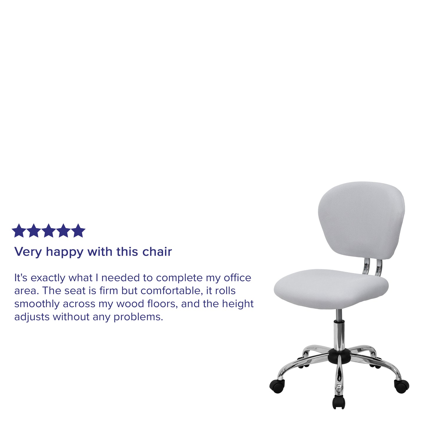 Beverly Mid-Back White Mesh Padded Swivel Task Office Chair with Chrome Base White