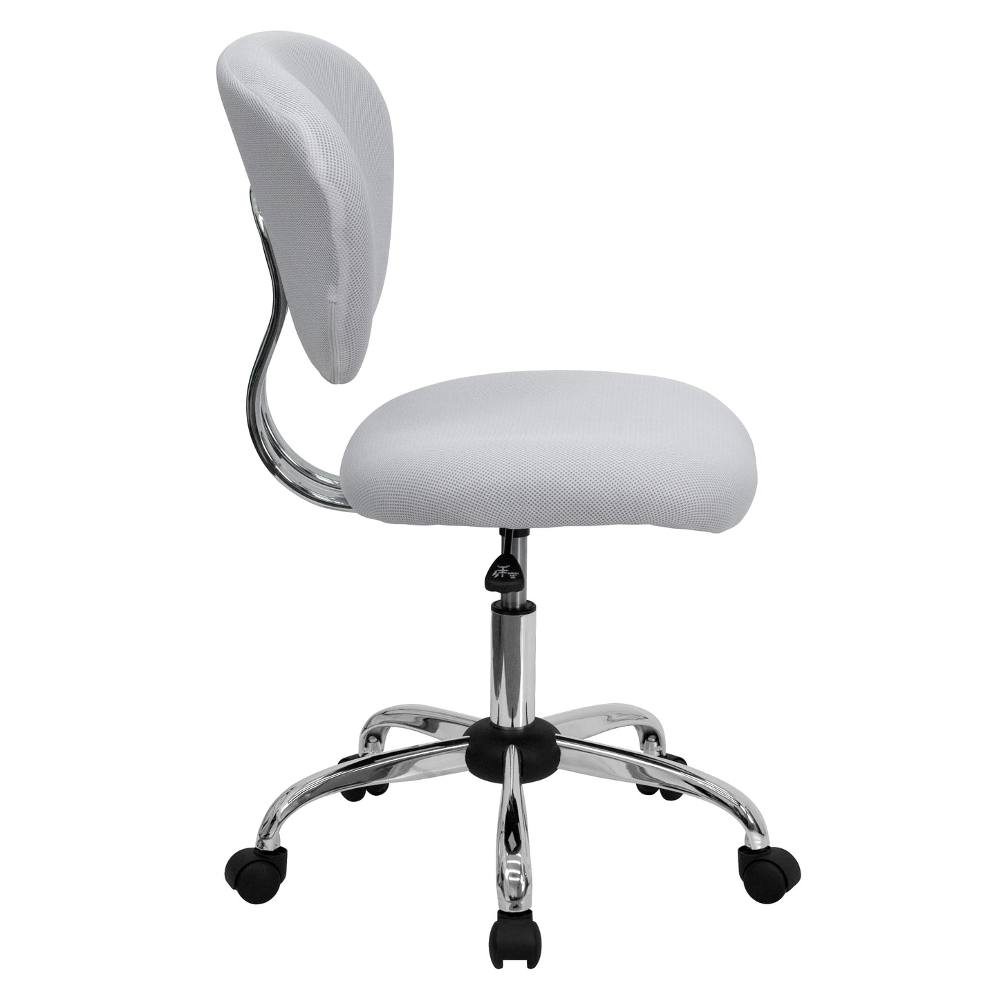 Beverly Mid-Back White Mesh Padded Swivel Task Office Chair with Chrome Base White