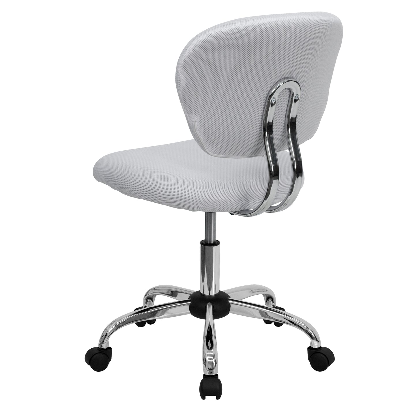 Beverly Mid-Back White Mesh Padded Swivel Task Office Chair with Chrome Base White