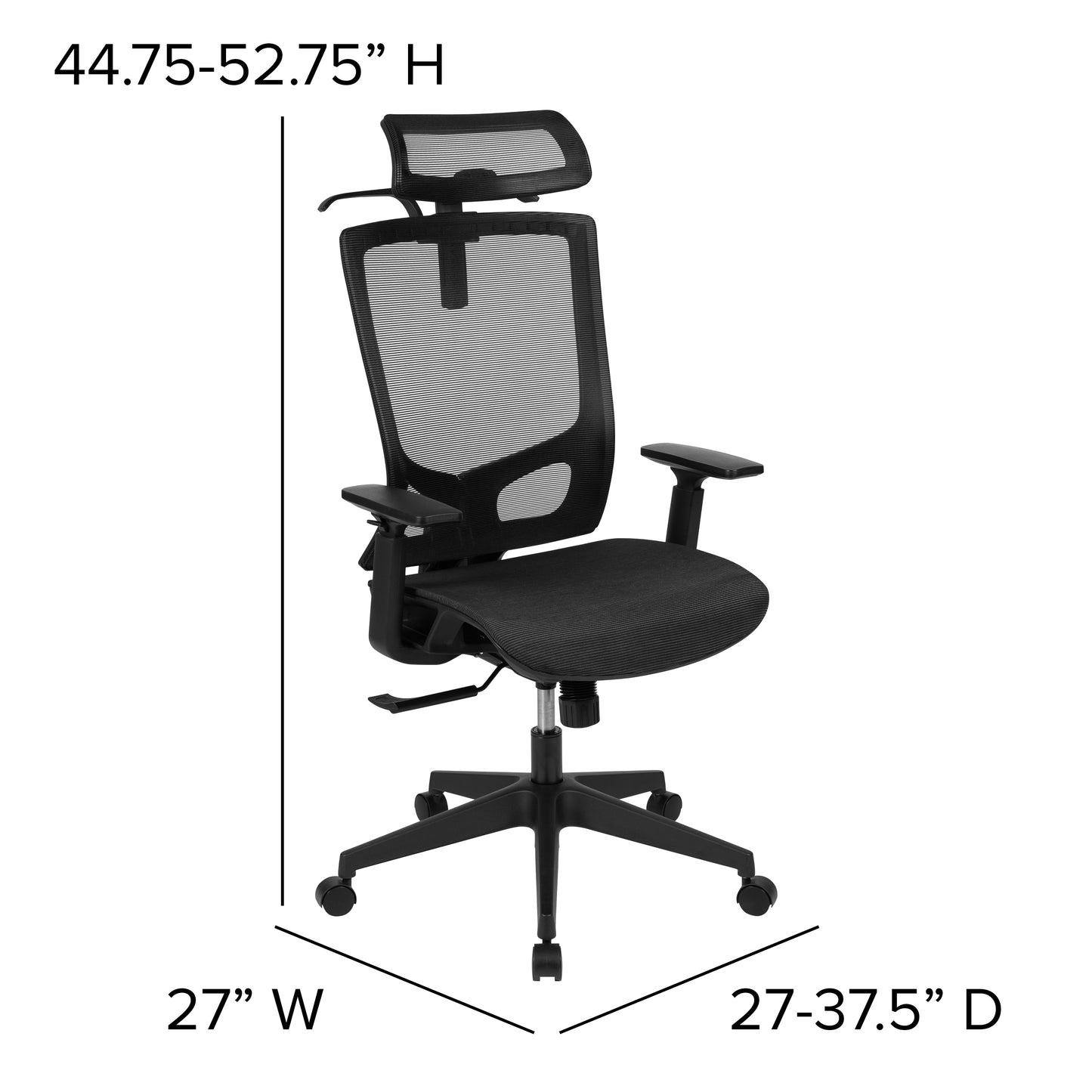 Layla Ergonomic Mesh Office Chair with Synchro-Tilt, Pivot Adjustable Headrest, Lumbar Support, Coat Hanger and Adjustable Arms in Black Black