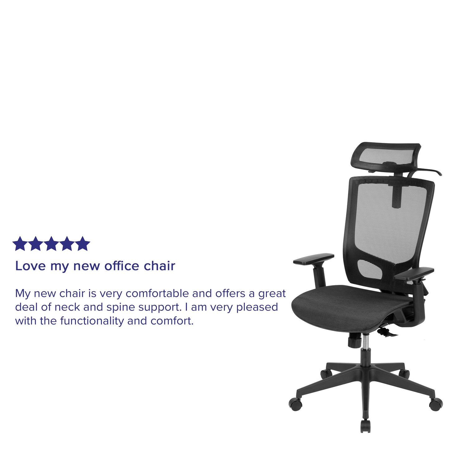 Layla Ergonomic Mesh Office Chair with Synchro-Tilt, Pivot Adjustable Headrest, Lumbar Support, Coat Hanger and Adjustable Arms in Black Black
