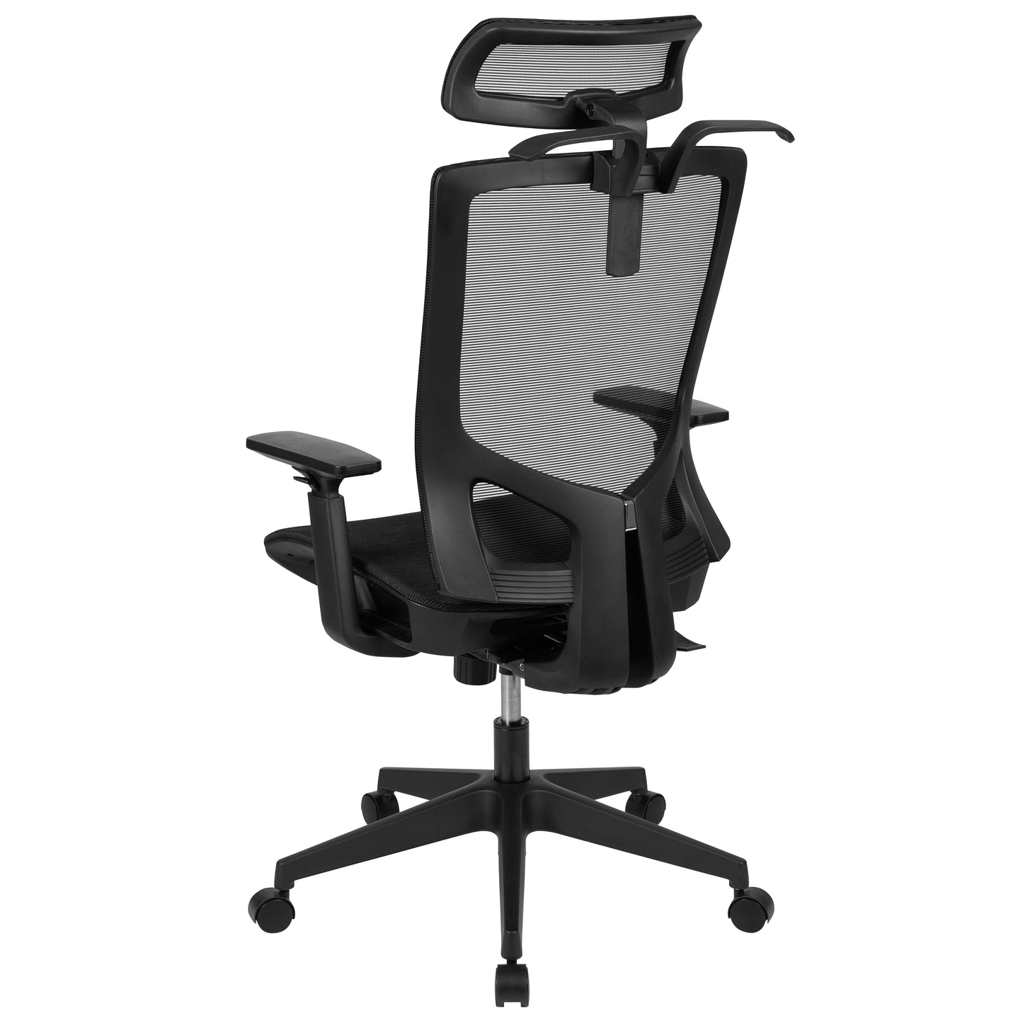 Layla Ergonomic Mesh Office Chair with Synchro-Tilt, Pivot Adjustable Headrest, Lumbar Support, Coat Hanger and Adjustable Arms in Black Black