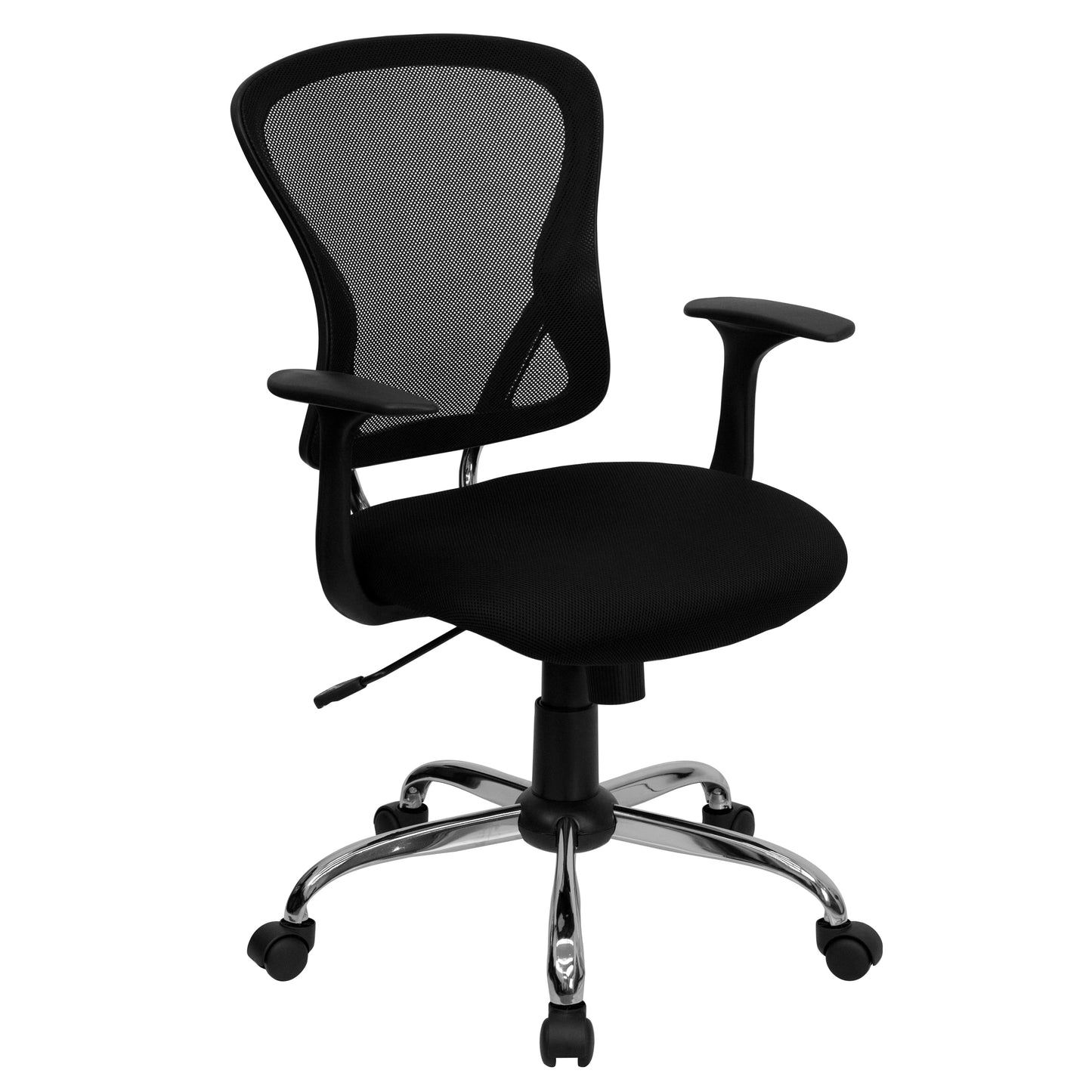 Alfred Mid-Back Black Mesh Swivel Task Office Chair with Chrome Base and Arms Black