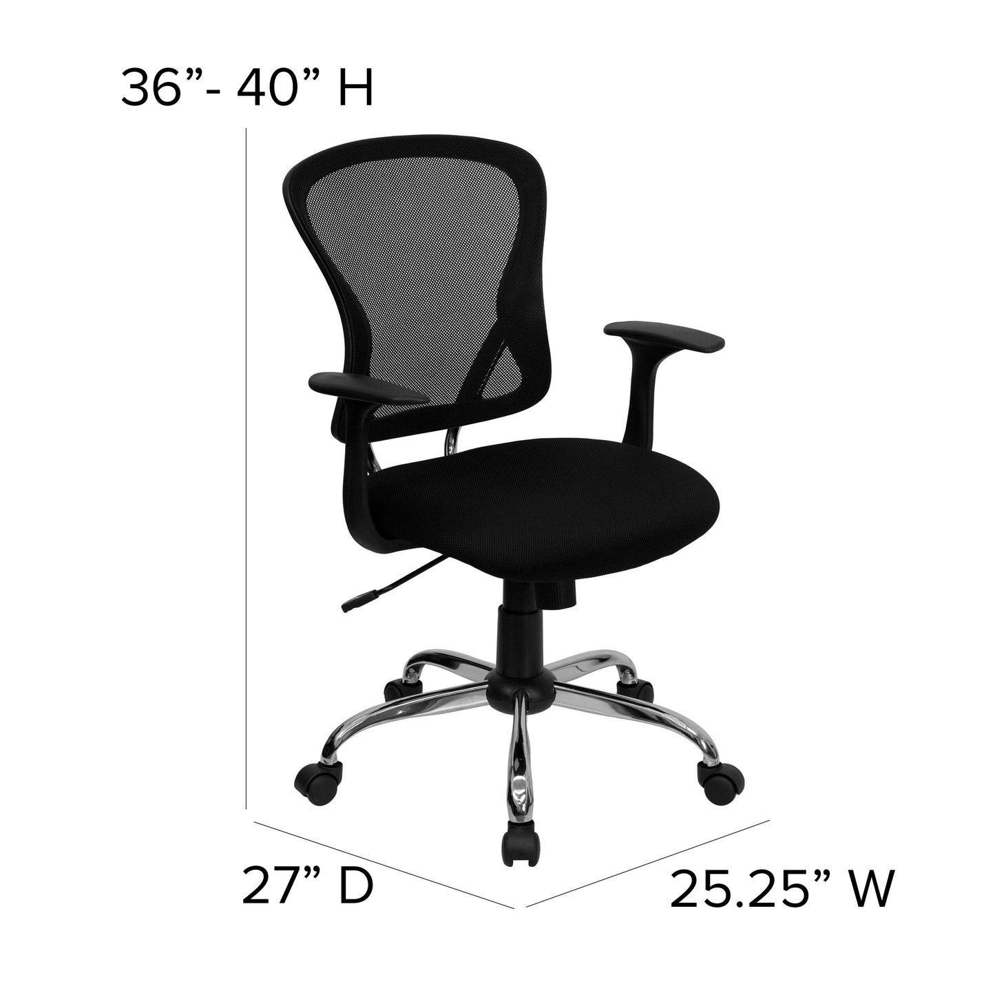 Alfred Mid-Back Black Mesh Swivel Task Office Chair with Chrome Base and Arms Black