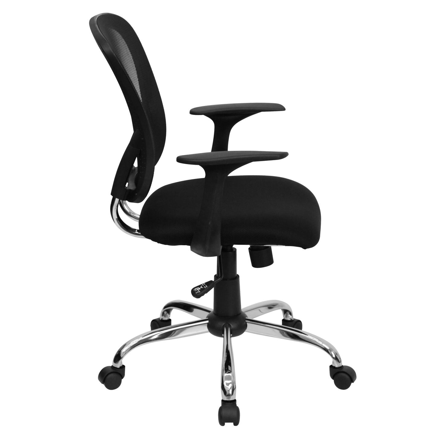 Alfred Mid-Back Black Mesh Swivel Task Office Chair with Chrome Base and Arms Black
