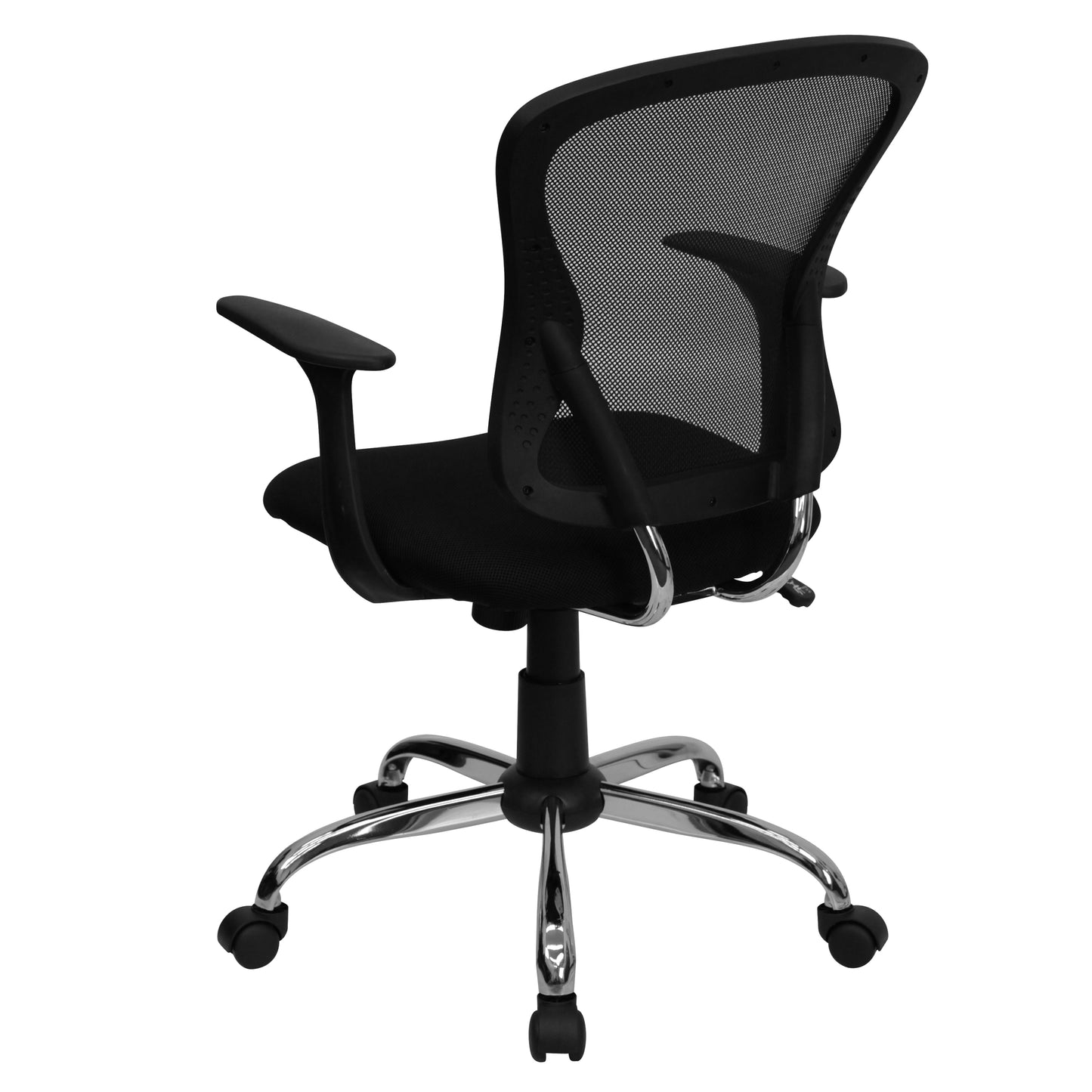 Alfred Mid-Back Black Mesh Swivel Task Office Chair with Chrome Base and Arms Black