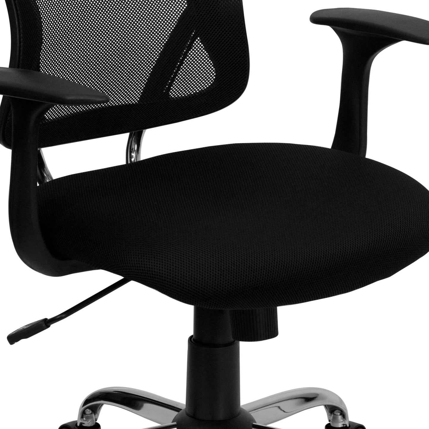 Alfred Mid-Back Black Mesh Swivel Task Office Chair with Chrome Base and Arms Black