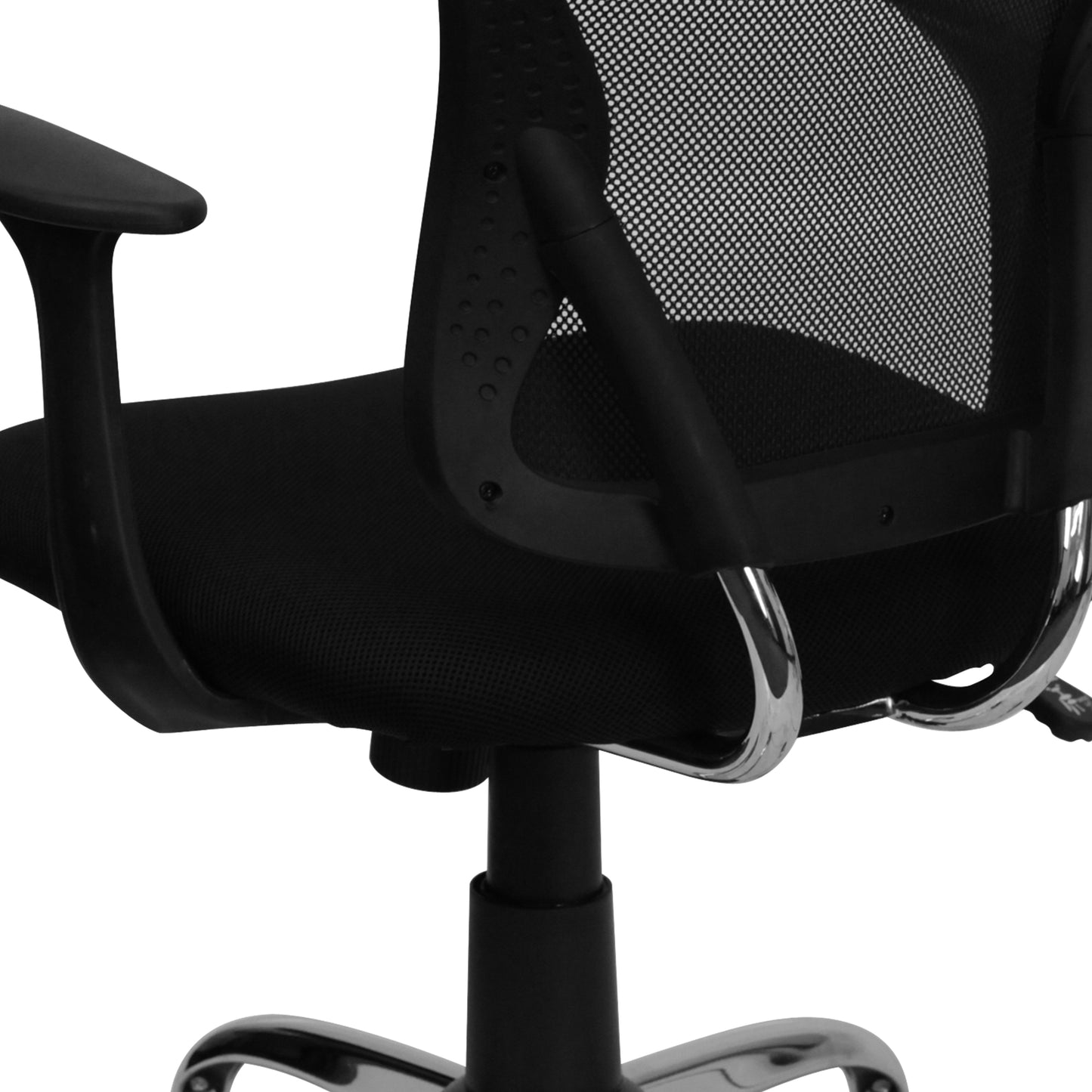 Alfred Mid-Back Black Mesh Swivel Task Office Chair with Chrome Base and Arms Black