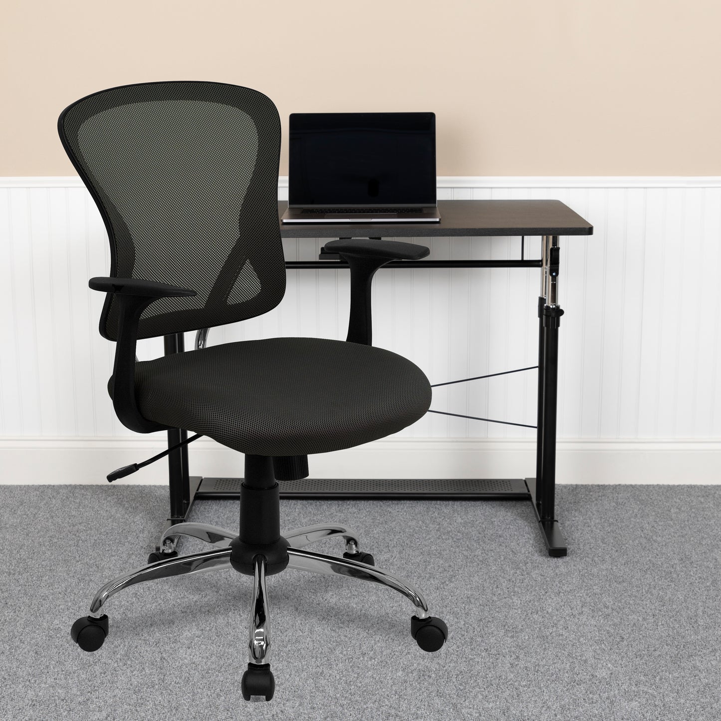 Alfred Mid-Back Dark Gray Mesh Swivel Task Office Chair with Chrome Base and Arms Dark Gray