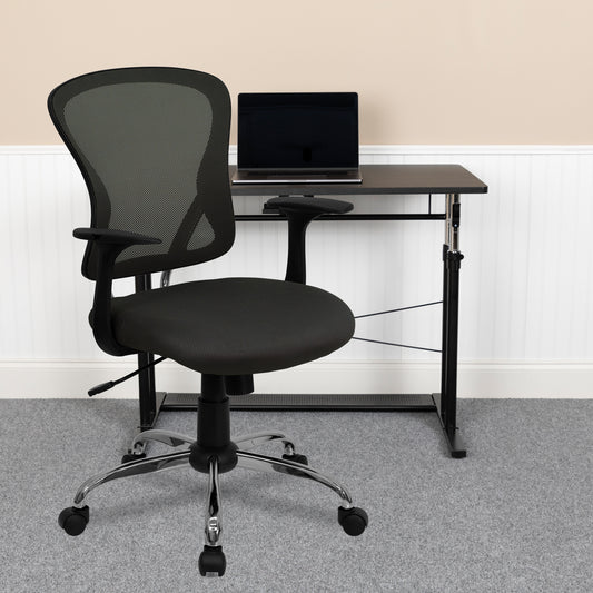Alfred Mid-Back Dark Gray Mesh Swivel Task Office Chair with Chrome Base and Arms Dark Gray H-8369F-DK-GY-GG