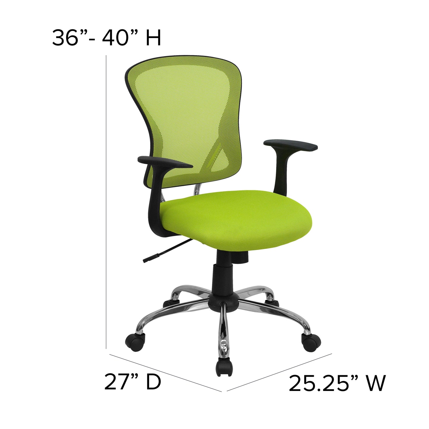 Alfred Mid-Back Green Mesh Swivel Task Office Chair with Chrome Base and Arms Green