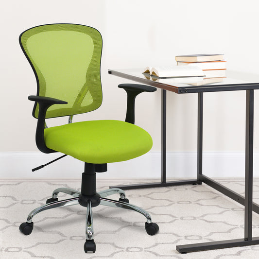 Alfred Mid-Back Green Mesh Swivel Task Office Chair with Chrome Base and Arms Green H-8369F-GN-GG