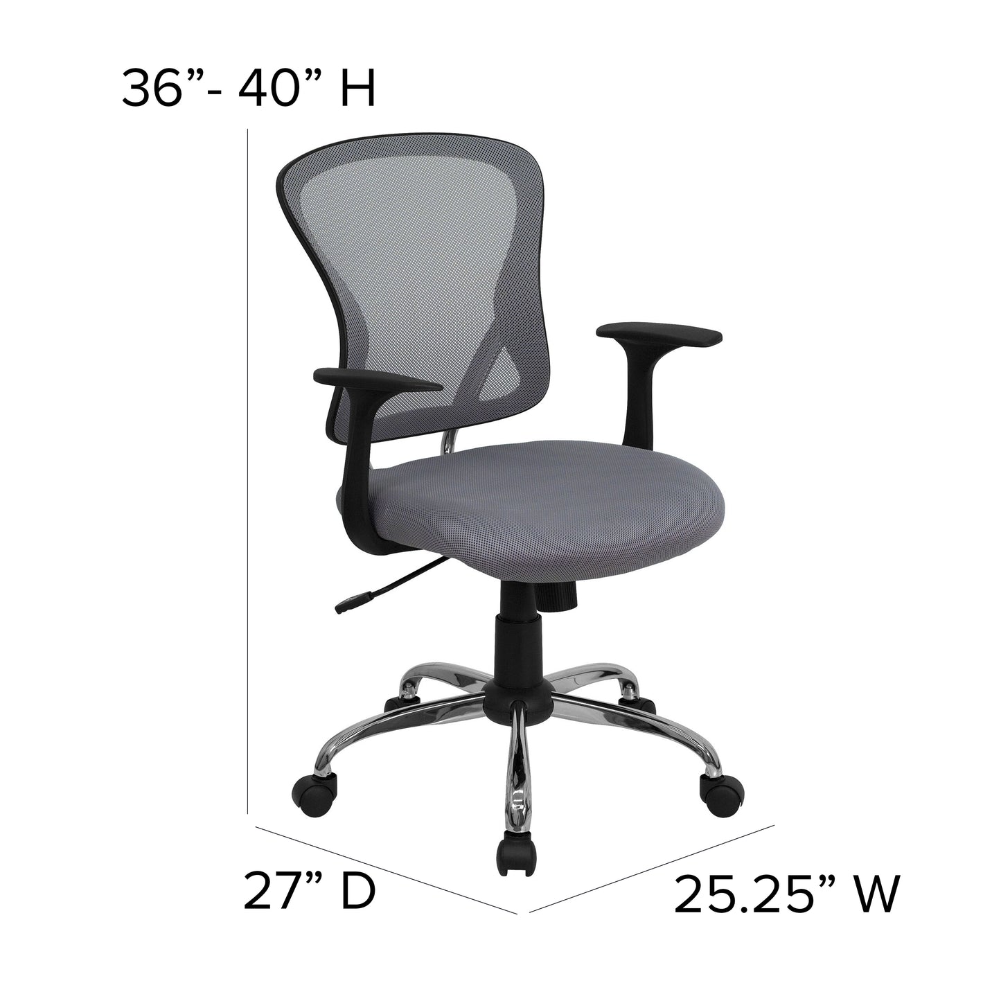 Alfred Mid-Back Gray Mesh Swivel Task Office Chair with Chrome Base and Arms Gray
