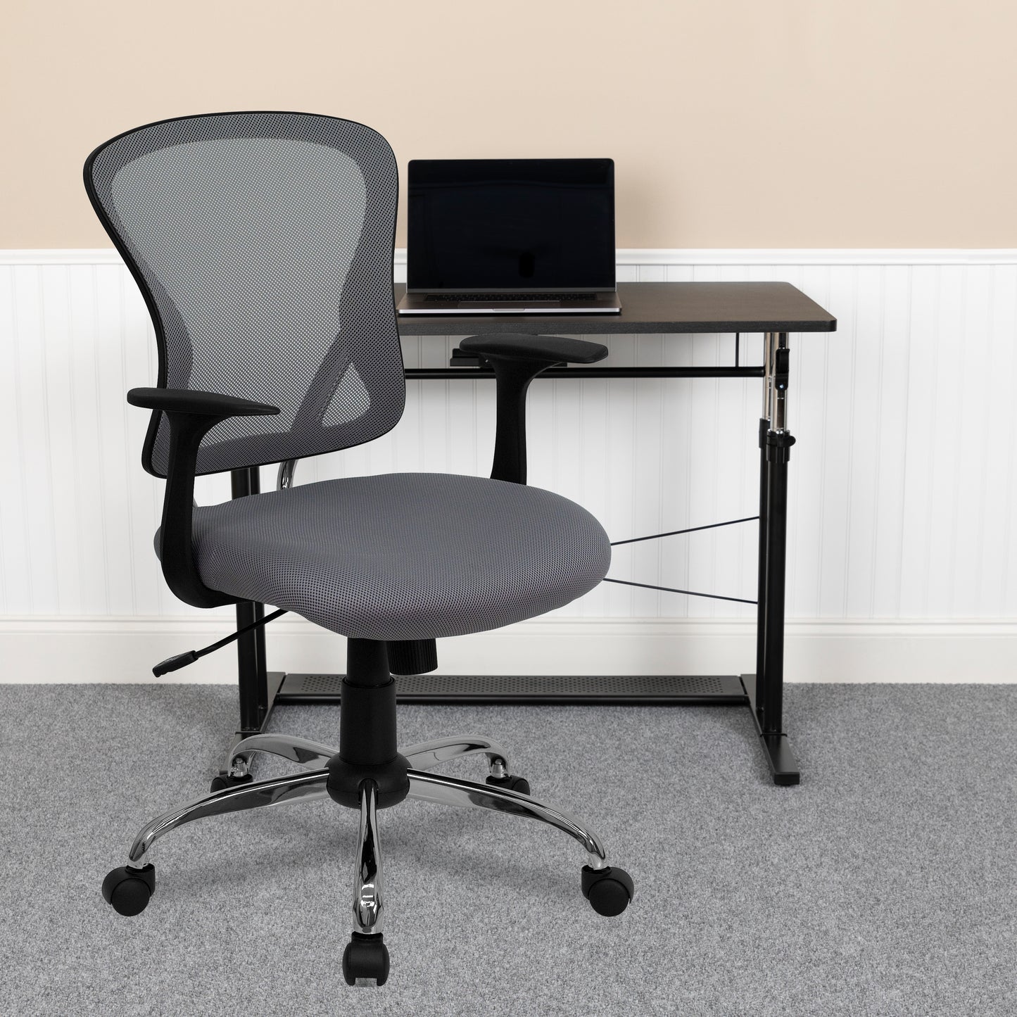 Alfred Mid-Back Gray Mesh Swivel Task Office Chair with Chrome Base and Arms Gray