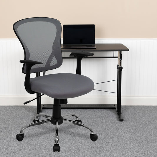 Alfred Mid-Back Gray Mesh Swivel Task Office Chair with Chrome Base and Arms Gray H-8369F-GY-GG