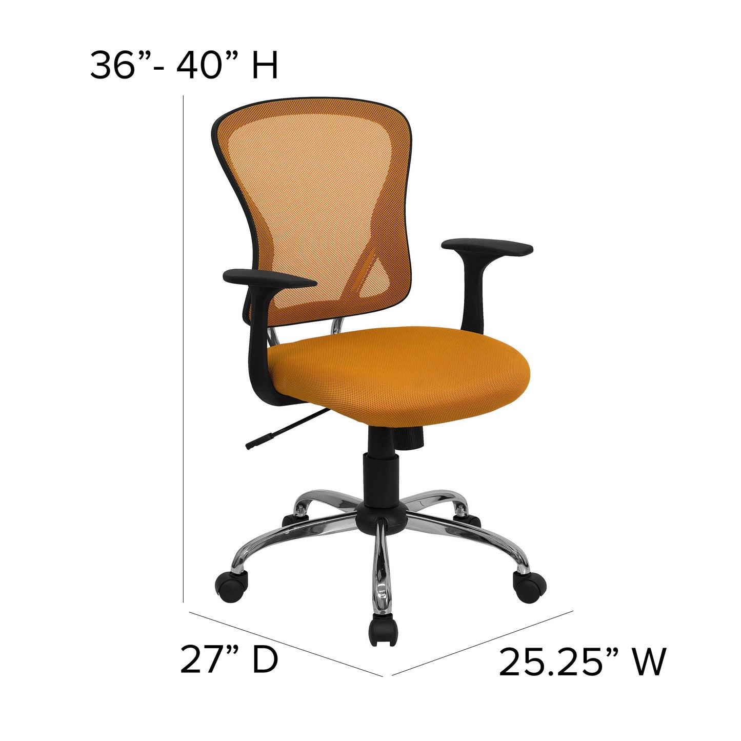 Alfred Mid-Back Orange Mesh Swivel Task Office Chair with Chrome Base and Arms Orange
