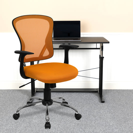 Alfred Mid-Back Orange Mesh Swivel Task Office Chair with Chrome Base and Arms Orange H-8369F-ORG-GG