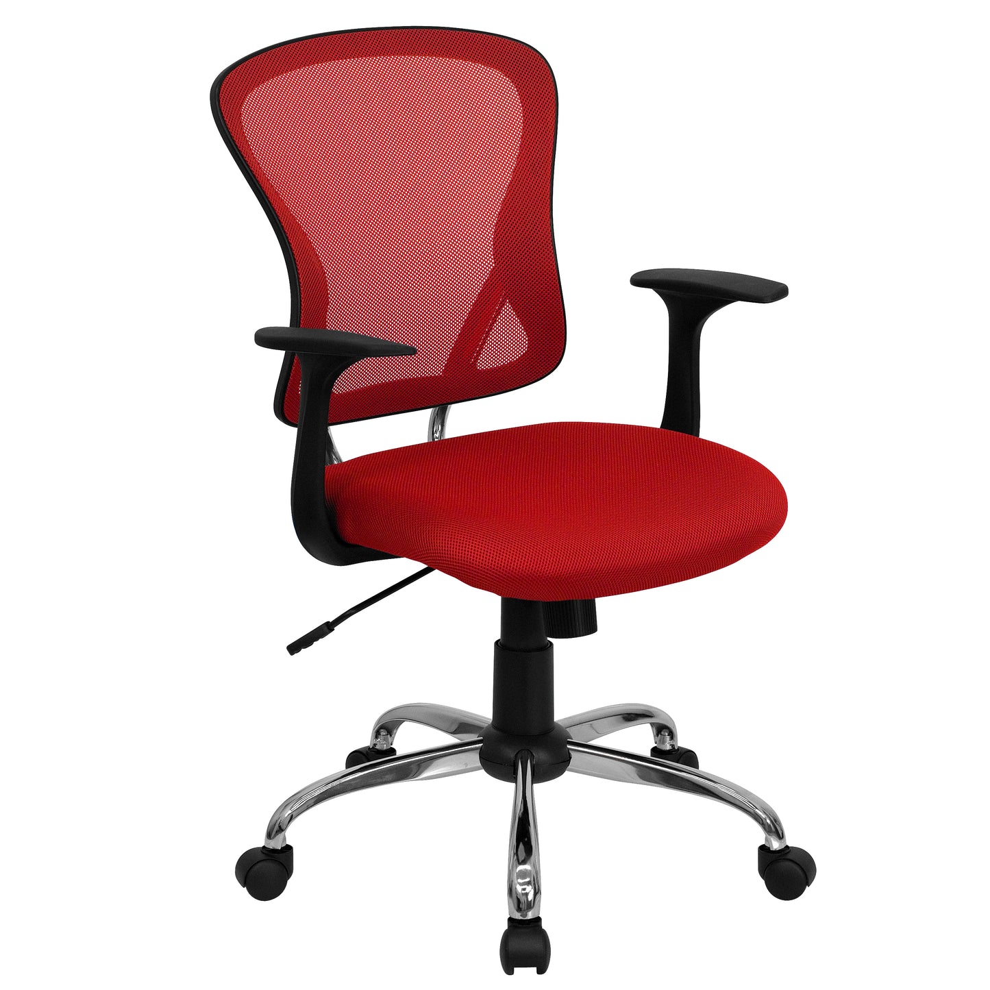 Alfred Mid-Back Red Mesh Swivel Task Office Chair with Chrome Base and Arms Red
