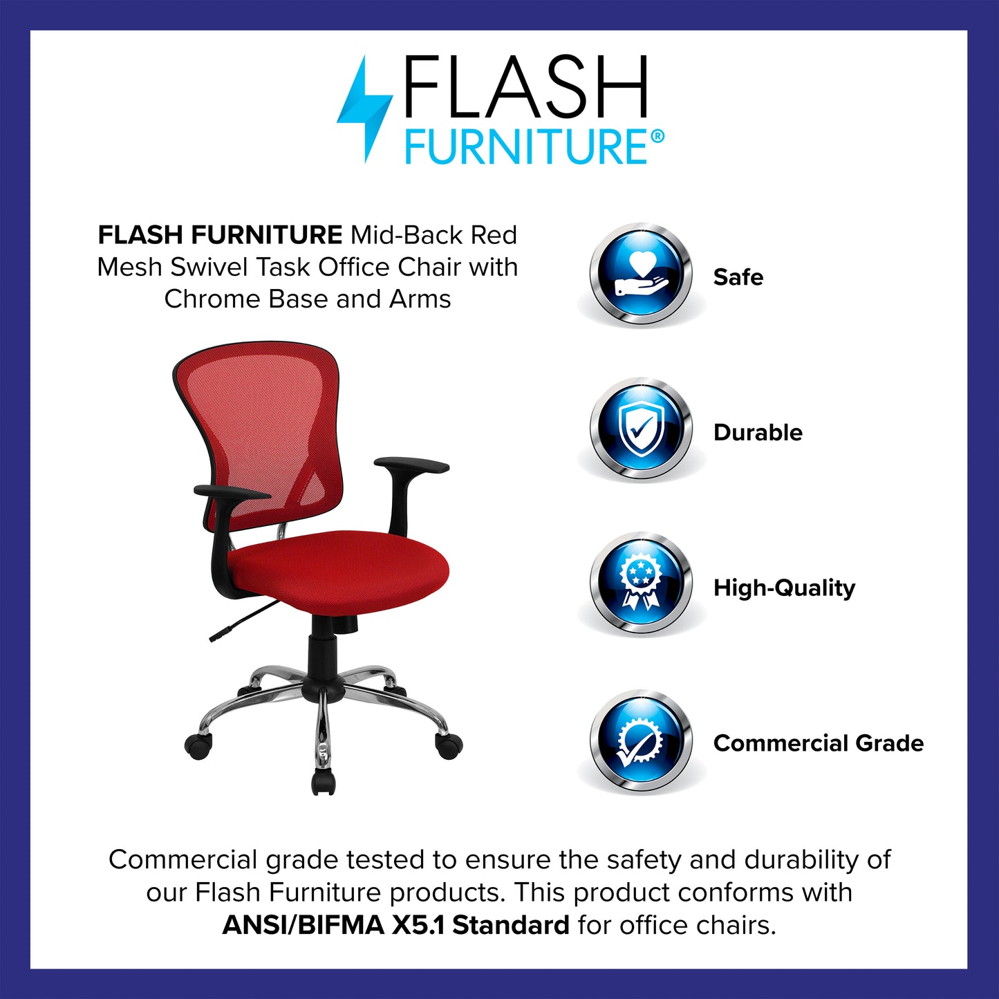 Alfred Mid-Back Red Mesh Swivel Task Office Chair with Chrome Base and Arms Red
