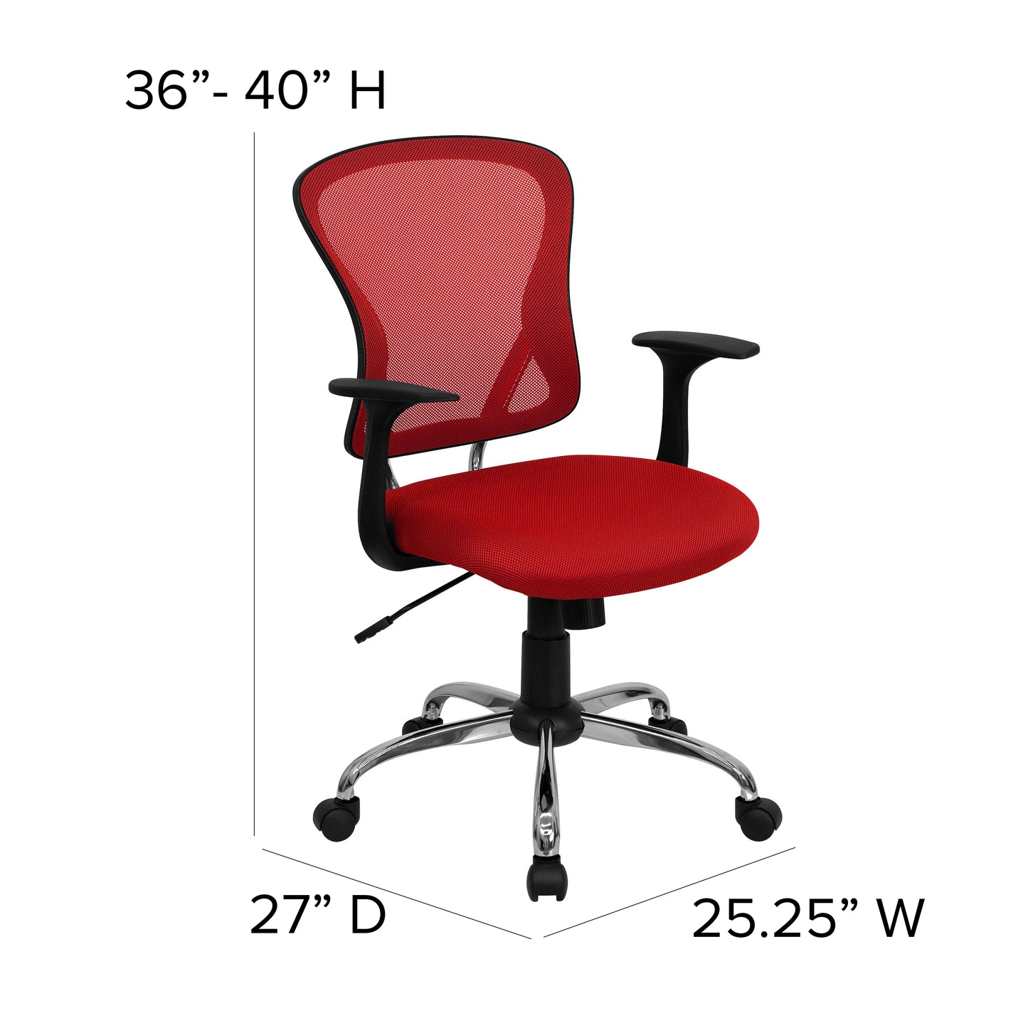 Alfred Mid-Back Red Mesh Swivel Task Office Chair with Chrome Base and Arms Red