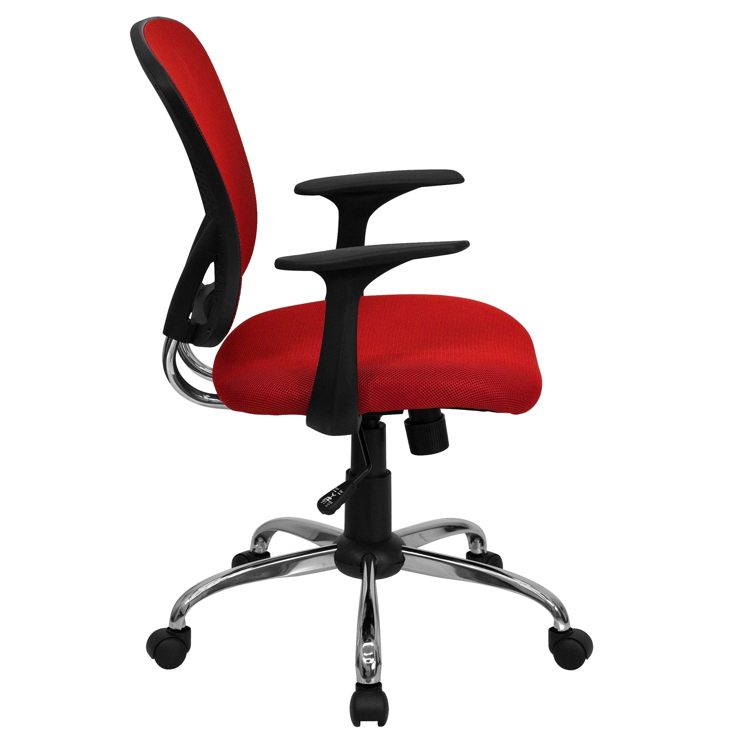Alfred Mid-Back Red Mesh Swivel Task Office Chair with Chrome Base and Arms Red