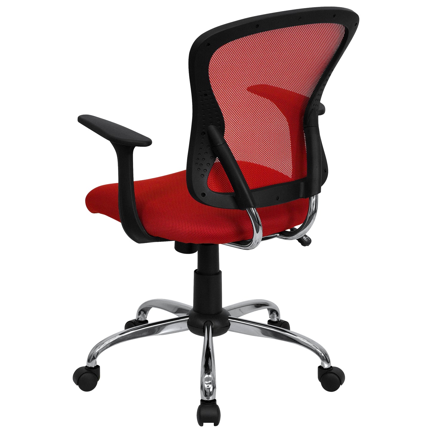 Alfred Mid-Back Red Mesh Swivel Task Office Chair with Chrome Base and Arms Red