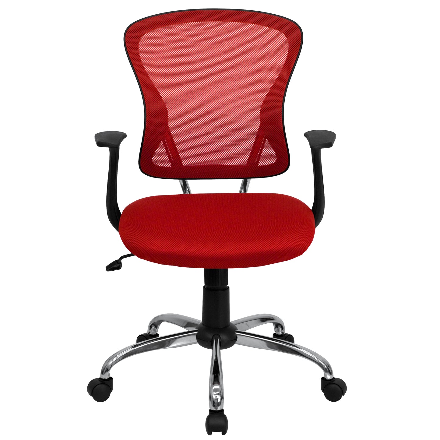 Alfred Mid-Back Red Mesh Swivel Task Office Chair with Chrome Base and Arms Red