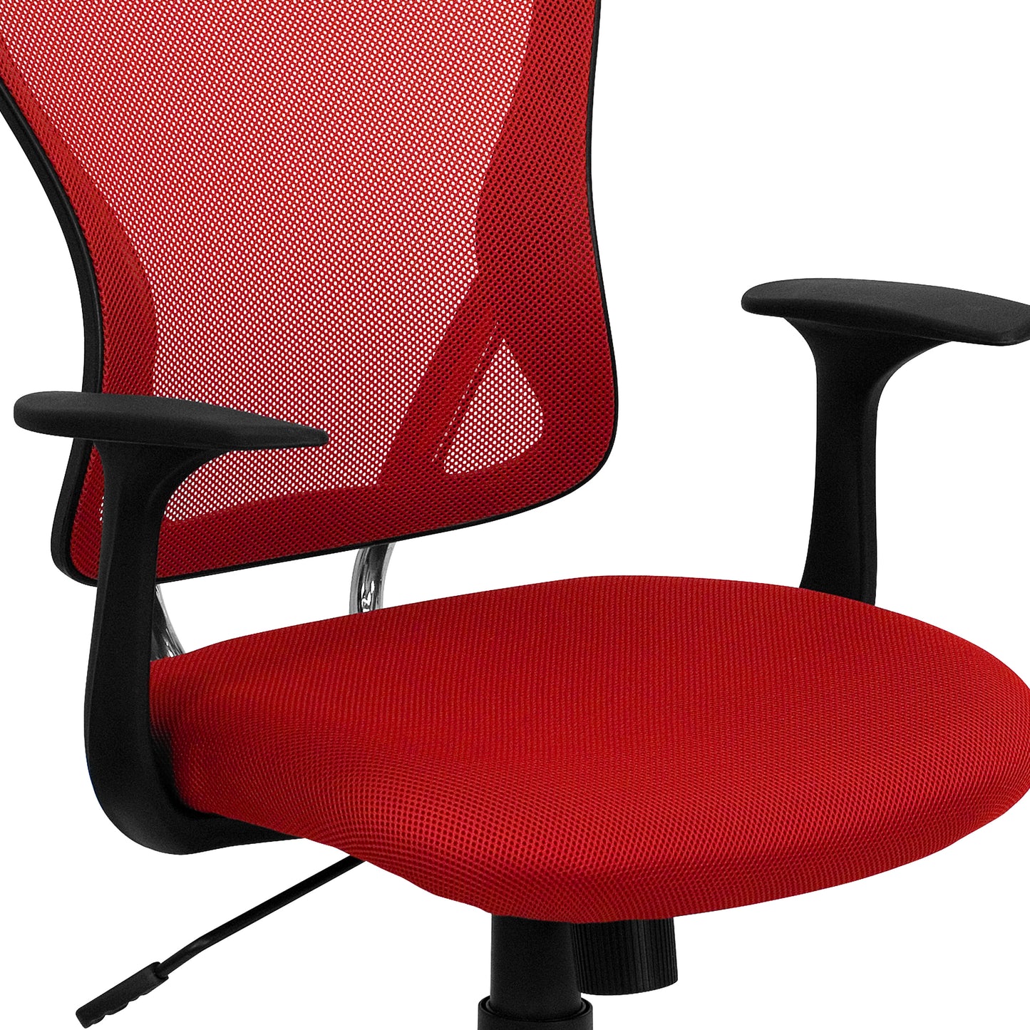 Alfred Mid-Back Red Mesh Swivel Task Office Chair with Chrome Base and Arms Red
