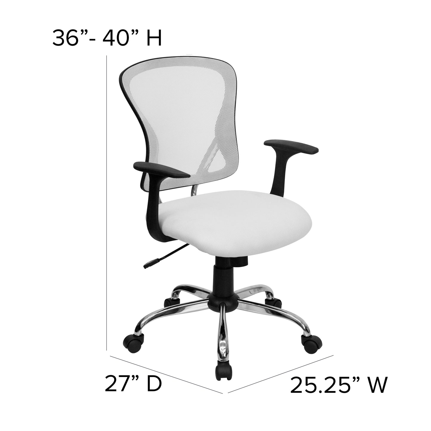 Alfred Mid-Back White Mesh Swivel Task Office Chair with Chrome Base and Arms White