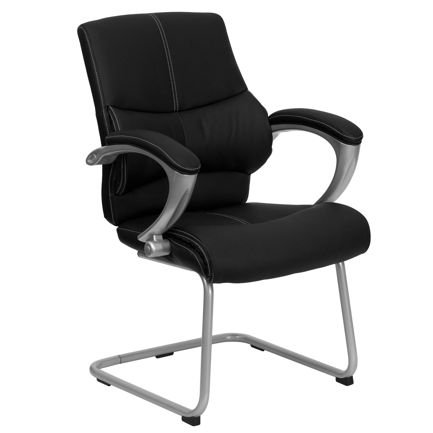 Tristan Black LeatherSoft Executive Side Reception Chair with Silver Sled Base Black