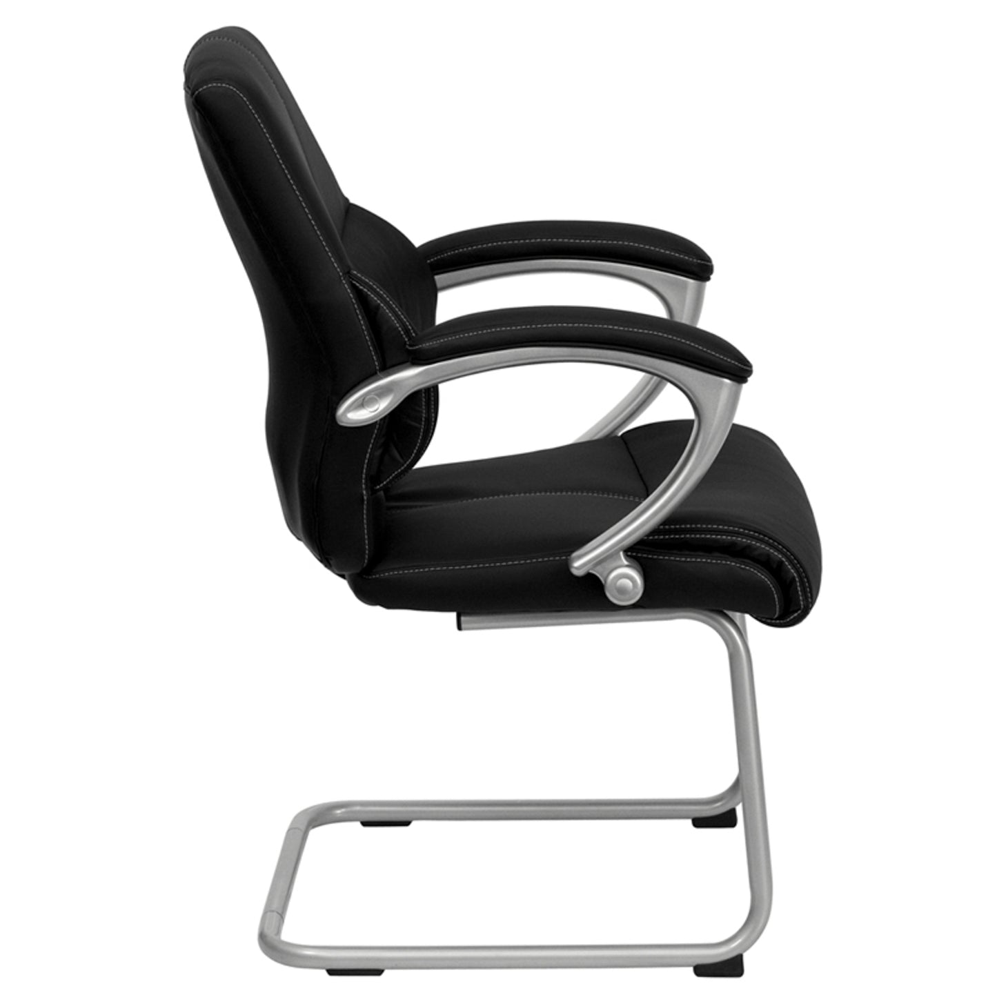 Tristan Black LeatherSoft Executive Side Reception Chair with Silver Sled Base Black