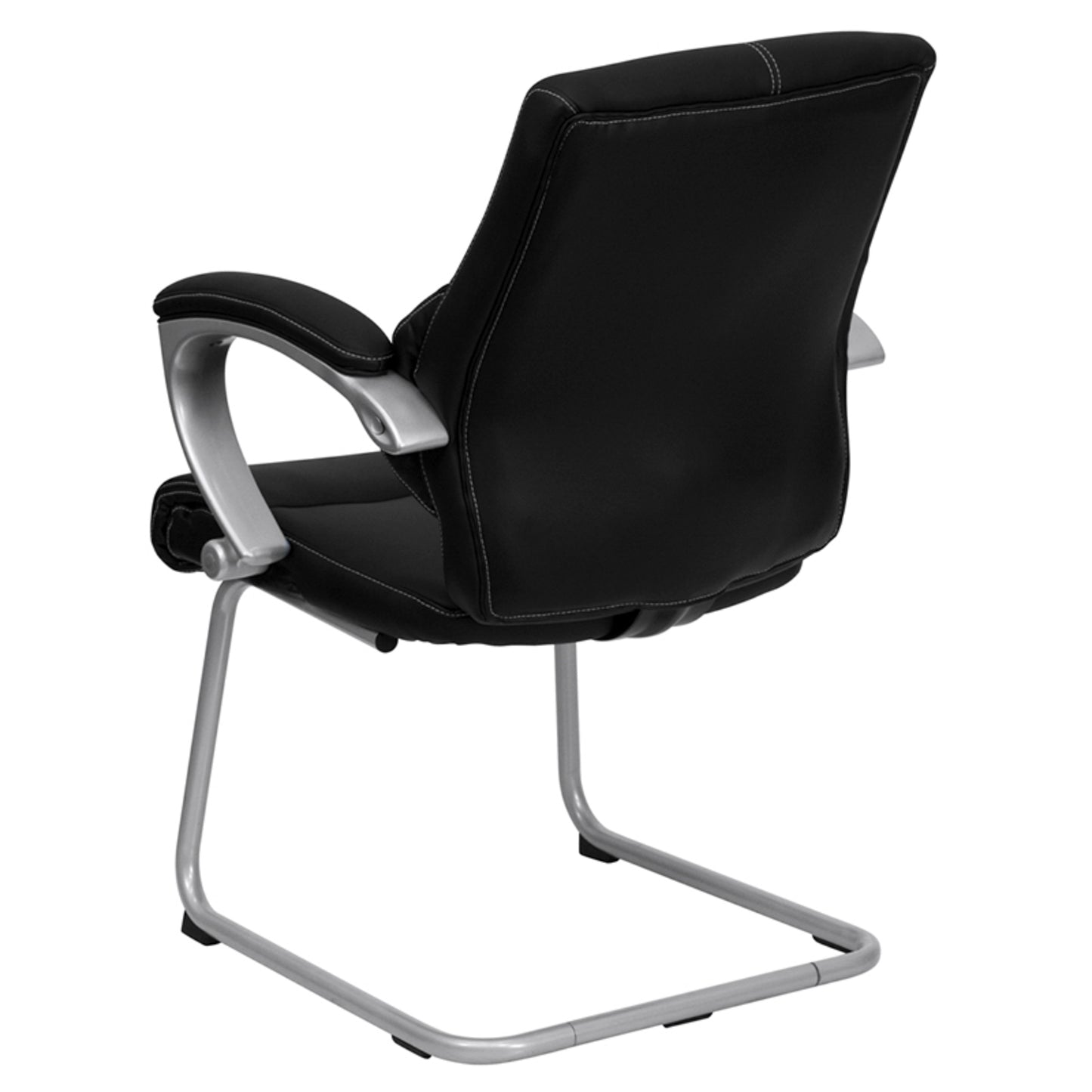 Tristan Black LeatherSoft Executive Side Reception Chair with Silver Sled Base Black