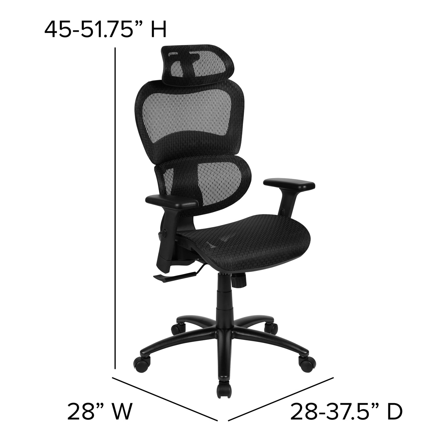 LO Ergonomic Mesh Office Chair with 2-to-1 Synchro-Tilt, Adjustable Headrest, Lumbar Support, and Adjustable Pivot Arms in Black Black