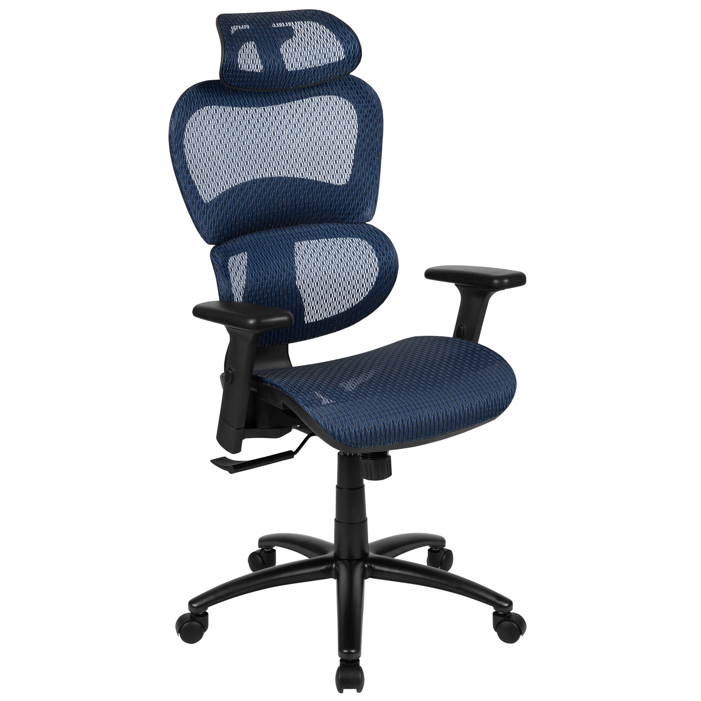 LO Ergonomic Mesh Office Chair with 2-to-1 Synchro-Tilt, Adjustable Headrest, Lumbar Support, and Adjustable Pivot Arms in Blue Blue