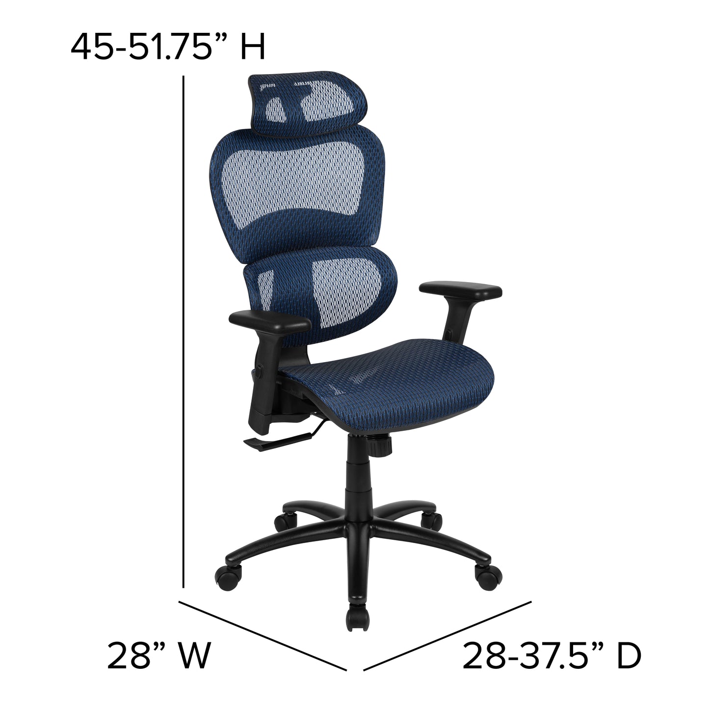 LO Ergonomic Mesh Office Chair with 2-to-1 Synchro-Tilt, Adjustable Headrest, Lumbar Support, and Adjustable Pivot Arms in Blue Blue
