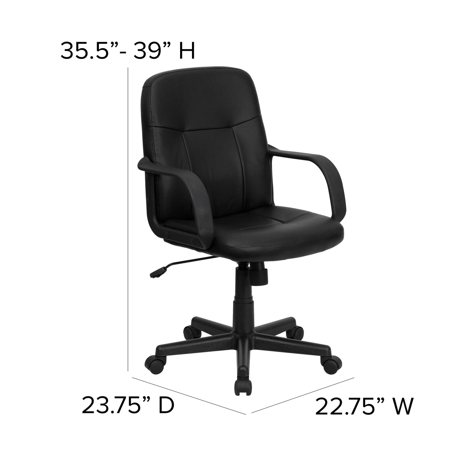 Paulson Mid-Back Black Glove Vinyl Executive Swivel Office Chair with Arms Black