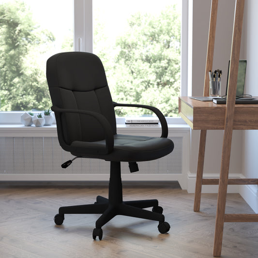 Paulson Mid-Back Black Glove Vinyl Executive Swivel Office Chair with Arms Black H8020-GG