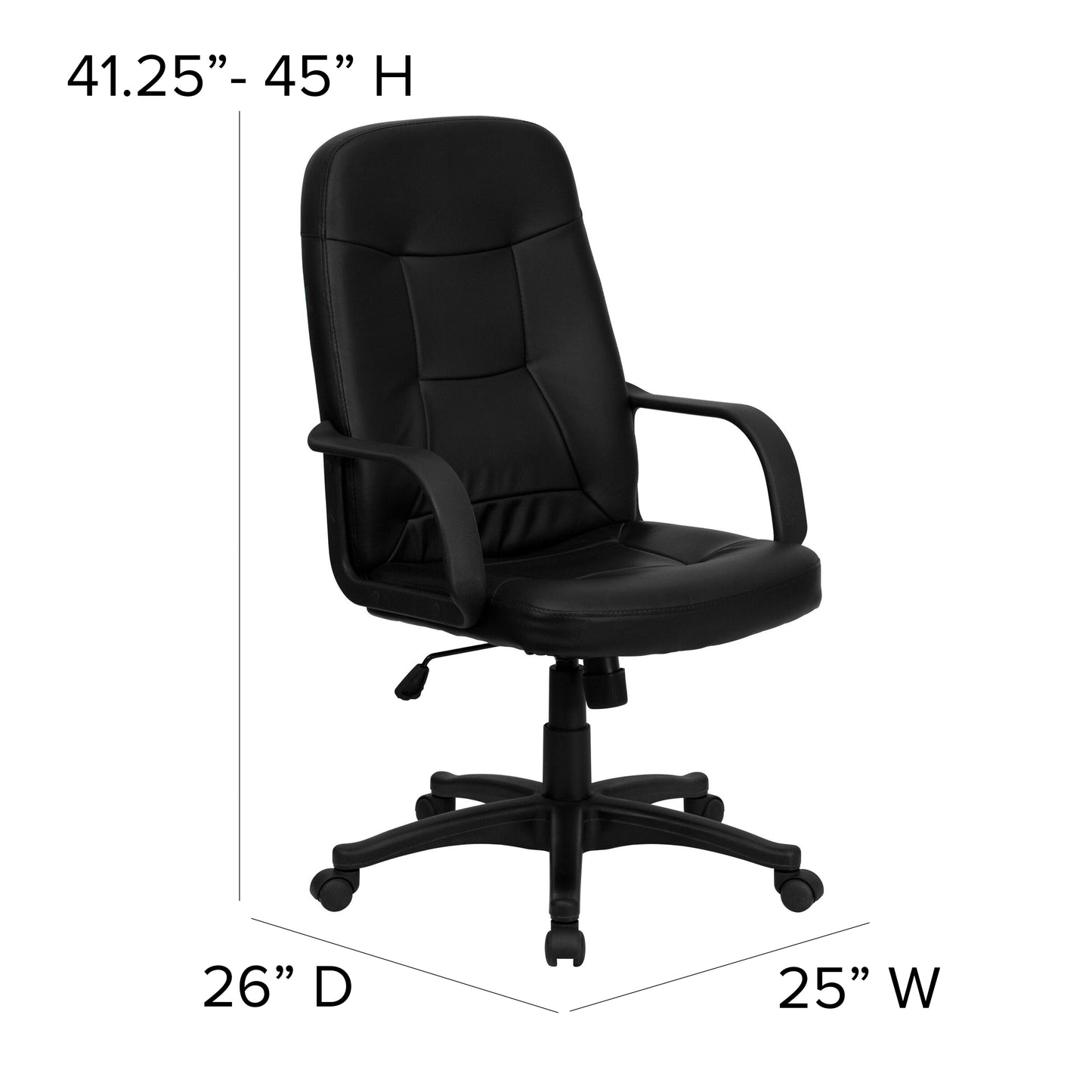 Holly High Back Black Glove Vinyl Executive Swivel Office Chair with Arms Black