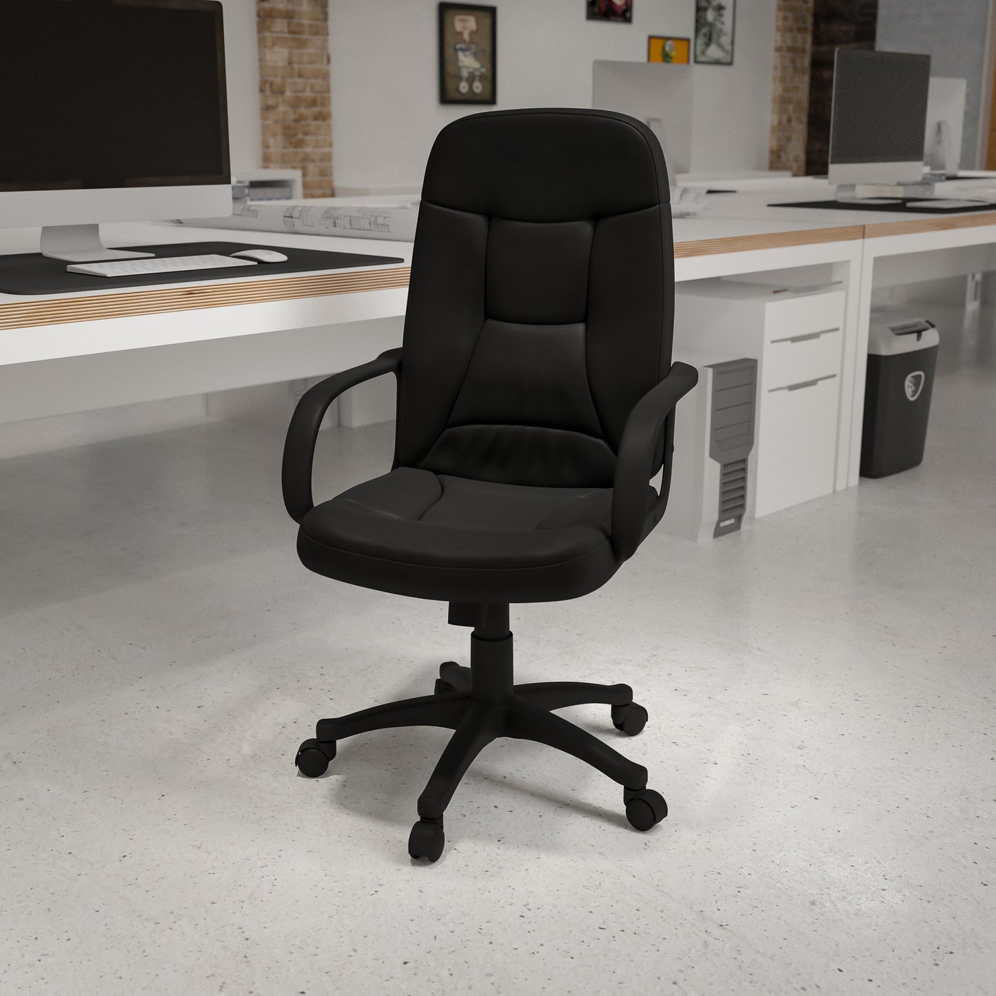 Holly High Back Black Glove Vinyl Executive Swivel Office Chair with Arms Black