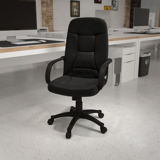 Holly High Back Black Glove Vinyl Executive Swivel Office Chair with Arms Black H8021-GG