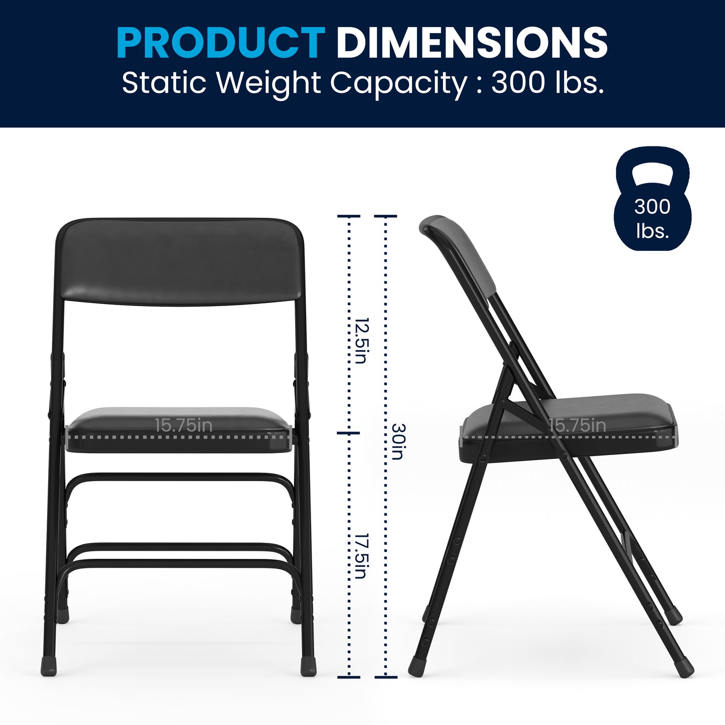 HERCULES Series Metal Folding Chairs with Padded Seats | Set of 2 Black Metal Folding Chairs Black Vinyl/Black Frame