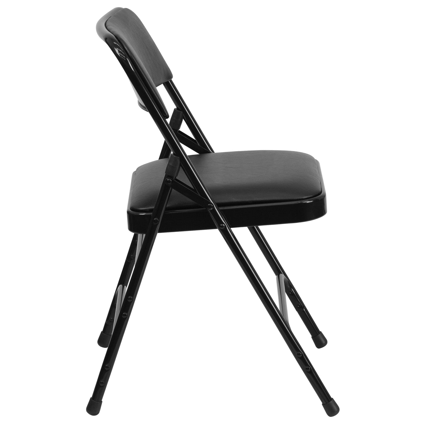 HERCULES Series Metal Folding Chairs with Padded Seats | Set of 2 Black Metal Folding Chairs Black Vinyl/Black Frame