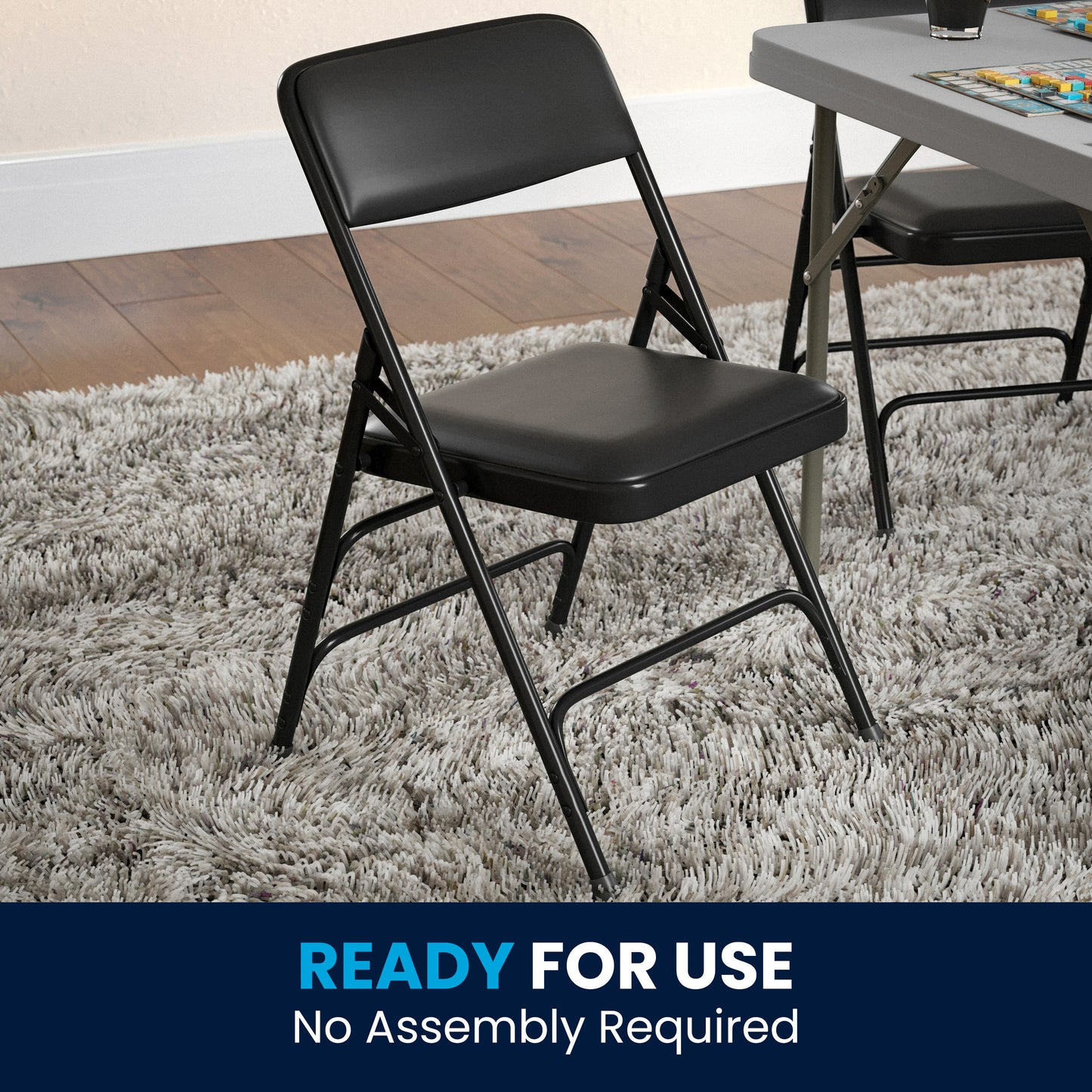 HERCULES Series Metal Folding Chairs with Padded Seats | Set of 2 Black Metal Folding Chairs Black Vinyl/Black Frame