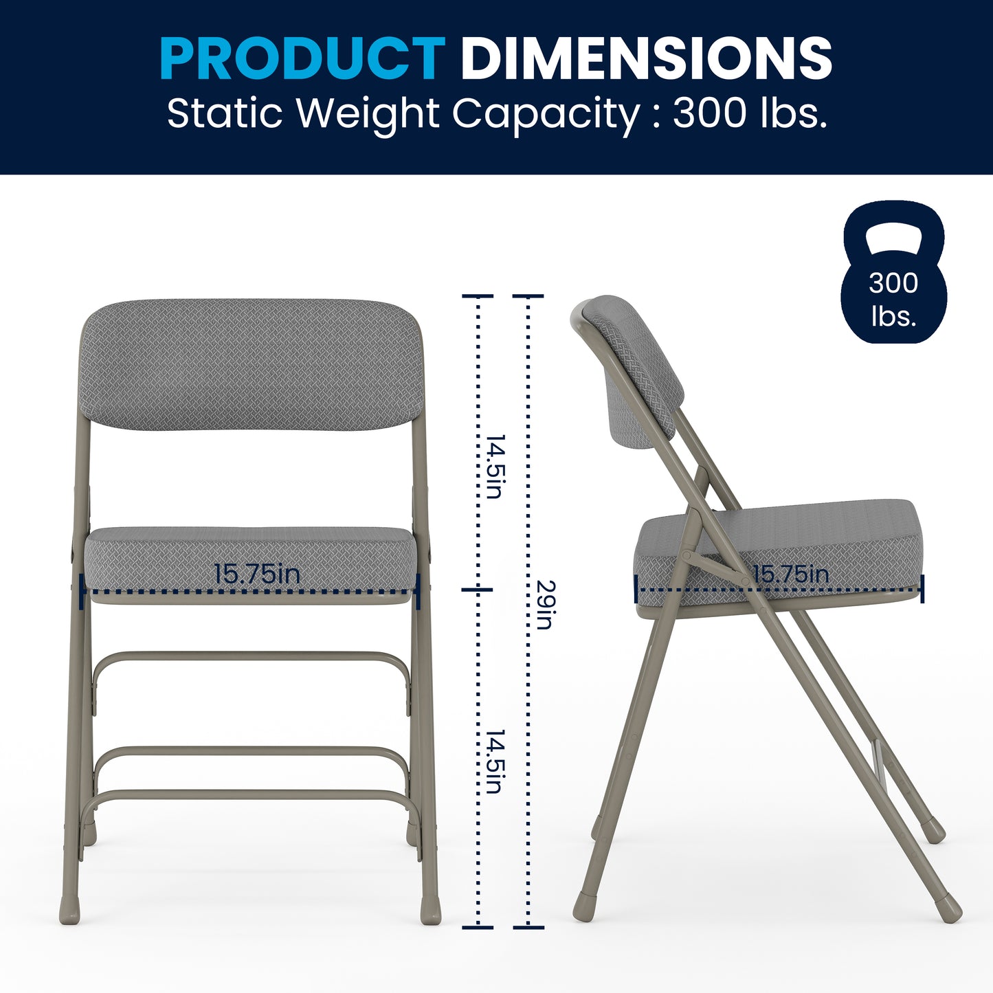 2 Pack HERCULES Series Premium Curved Triple Braced & Double Hinged Gray Fabric Metal Folding Chair Gray Fabric/Gray Frame