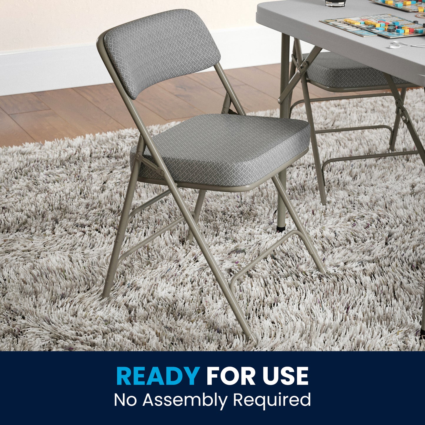 2 Pack HERCULES Series Premium Curved Triple Braced & Double Hinged Gray Fabric Metal Folding Chair Gray Fabric/Gray Frame