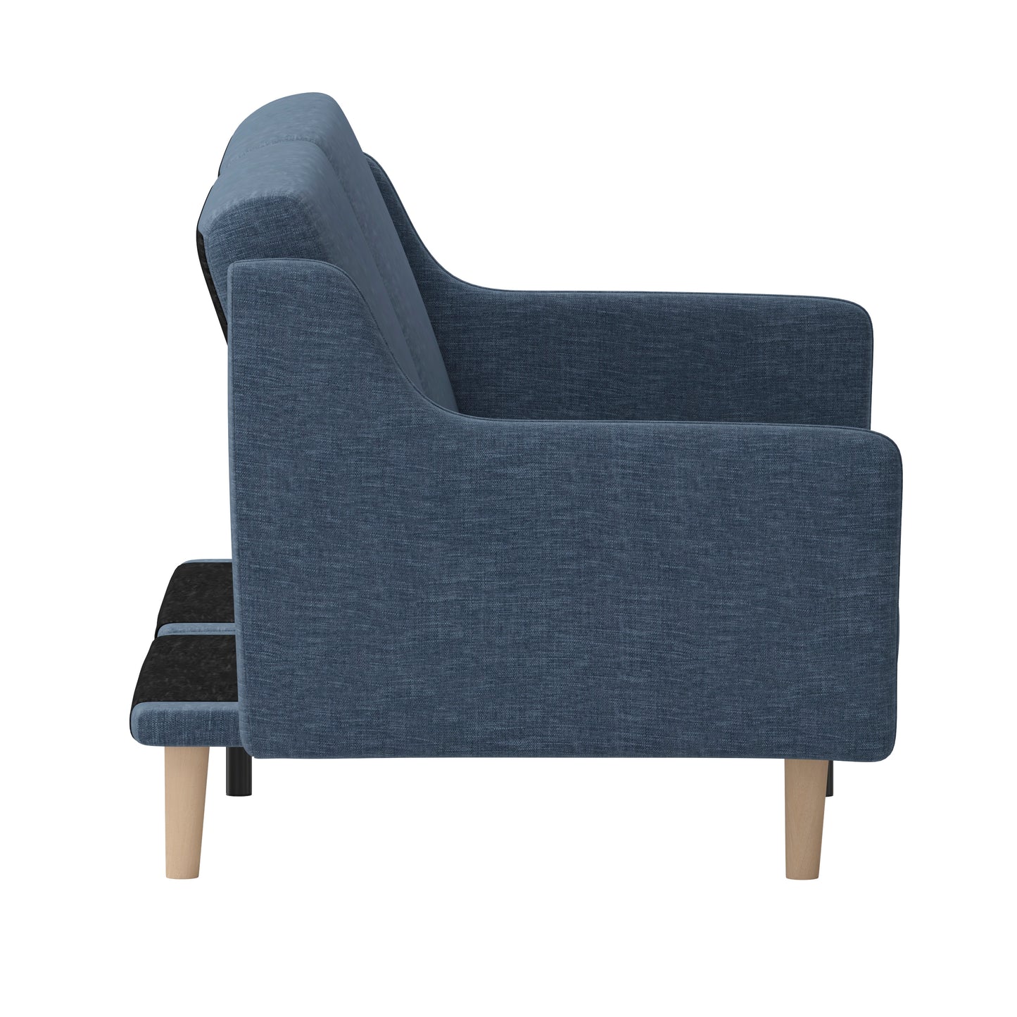 Delphine Premium Convertible Split Back Sofa Futon with Curved Armrests and Solid Wood Legs - Navy Faux Linen Upholstery Navy