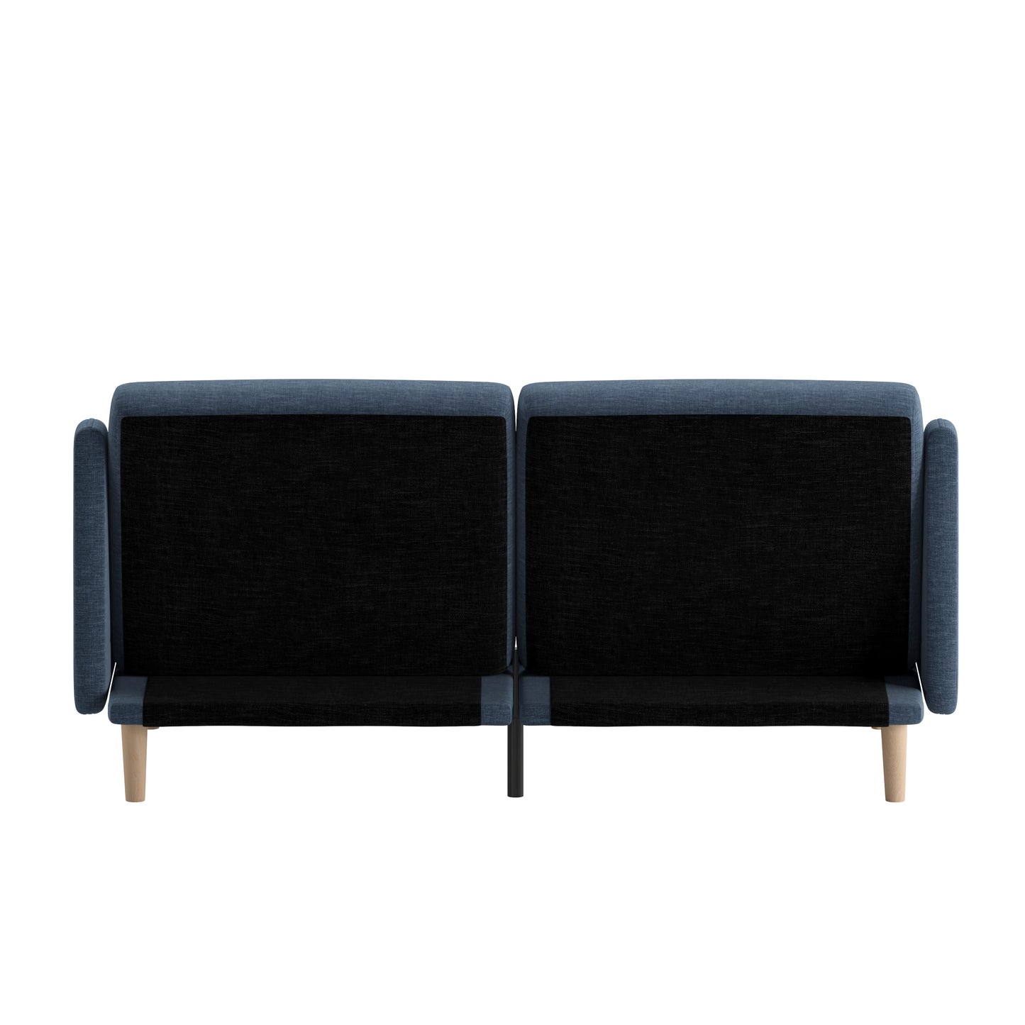 Delphine Premium Convertible Split Back Sofa Futon with Curved Armrests and Solid Wood Legs - Navy Faux Linen Upholstery Navy