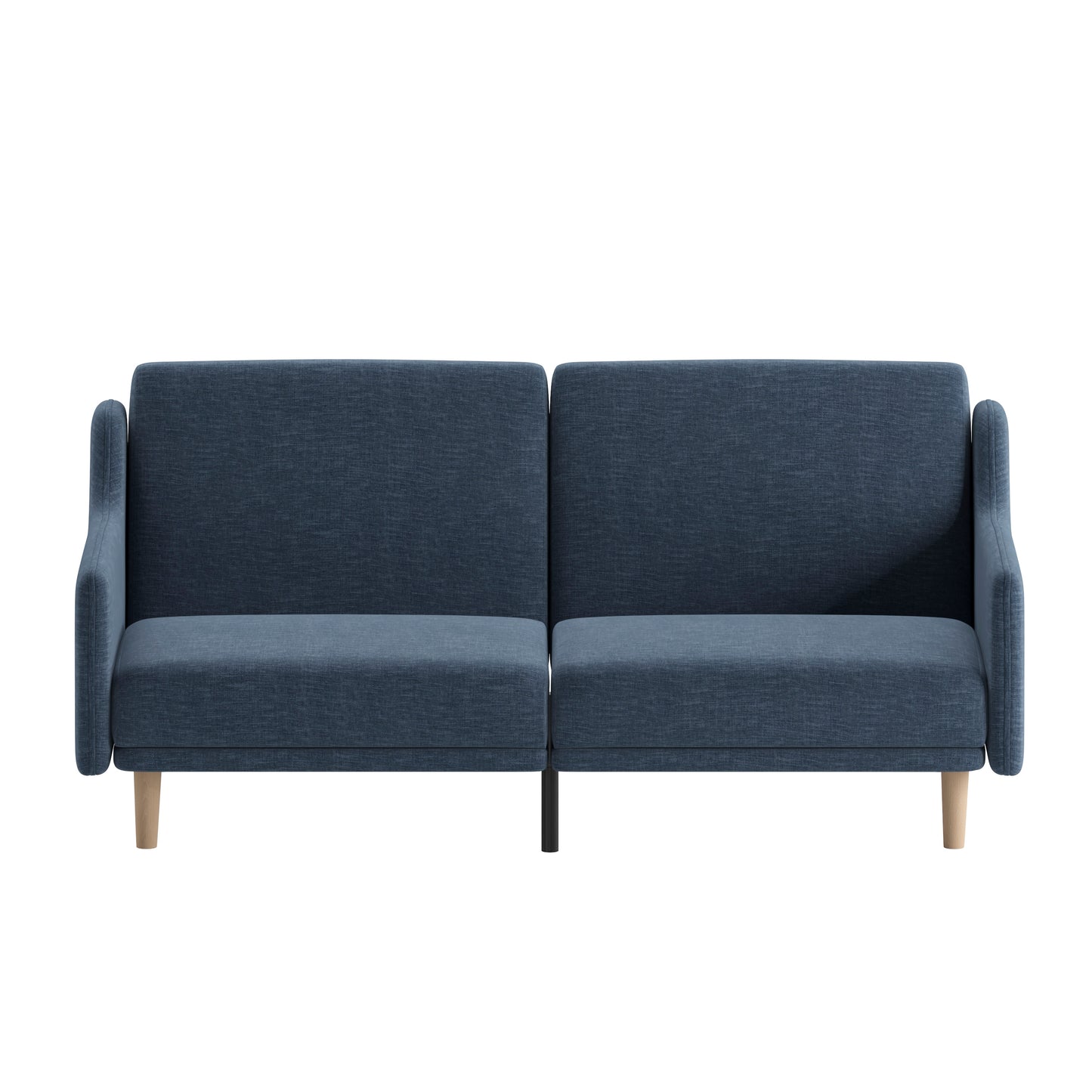 Delphine Premium Convertible Split Back Sofa Futon with Curved Armrests and Solid Wood Legs - Navy Faux Linen Upholstery Navy