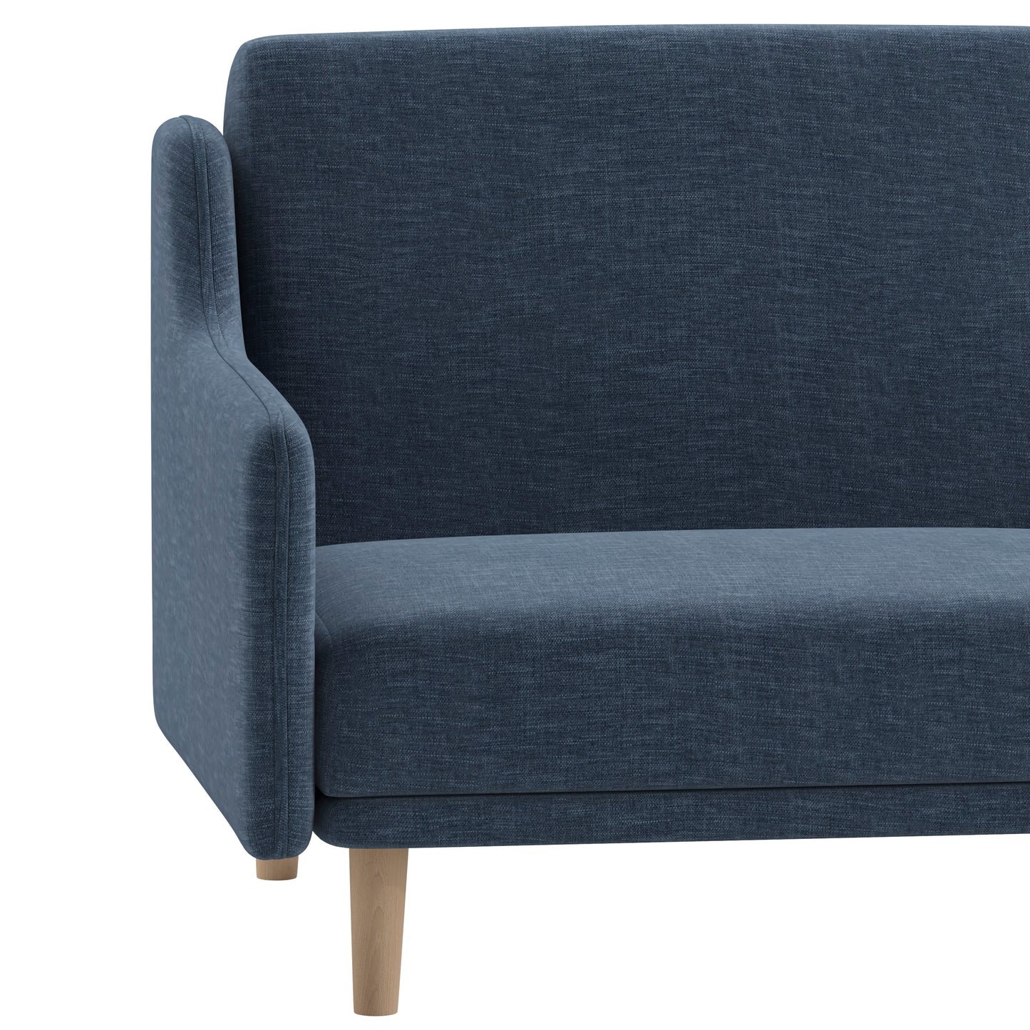 Delphine Premium Convertible Split Back Sofa Futon with Curved Armrests and Solid Wood Legs - Navy Faux Linen Upholstery Navy