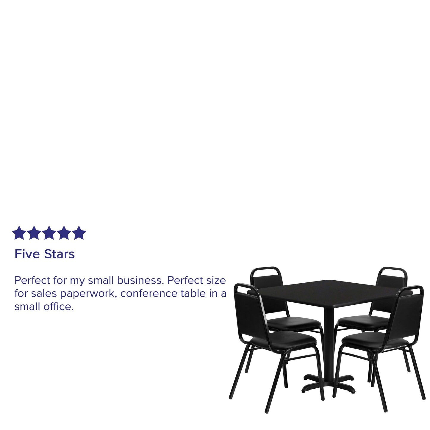 Carlton 36'' Square Black Laminate Table Set with X-Base and 4 Black Trapezoidal Back Banquet Chairs Black Top/Black Vinyl Seat